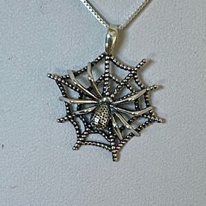 Detailed 3D Solid Sterling Silver Spider Halloween Fall 18” Box Chain Necklace